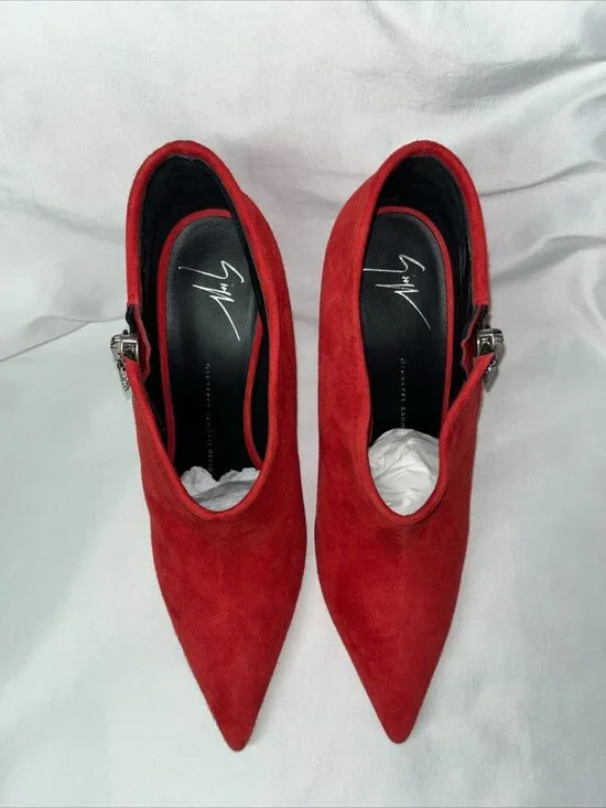 Giuseppe Zanotti Red Suede Leather High Heel Shoes Ankle Booties - Picture 7 of 8